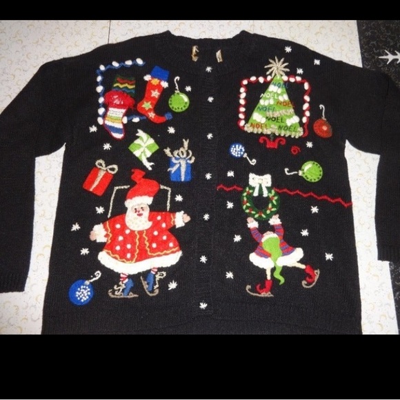 Vintage Ugly Christmas Sweater Button Up Cardigan Embellished Christmas Tree - Picture 2 of 12